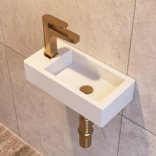 SUBZONAL-DV-1V081LA Mini lavabo rectangulaire en céramique blanche sans trop-plein (main gauche)