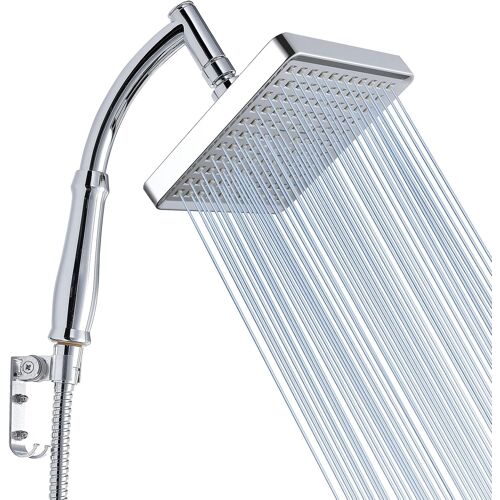 SUBZONAL-Pomme de Douche avec Bras de Douche à Main, Pomme de Douche à Main Haute Pression, Finition Chromée Luxueuse, Pomme de Douche Carrée de 15cm avec Bras d'Extension et Kits de Fixation