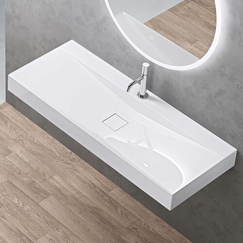 SUBZONAL-Vasque à Poser 120cm avec Bonde Lavabo Suspendu Blanc Colossum810 Fonte Minérale Solid Surface 120x48x12cm