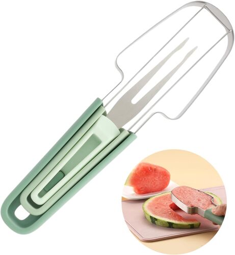 Subzonal-Coupe-Pastèque 3 En 1 En Acier Inoxydable, Coupe Pasteque, Coupe-Melon En Acier Inoxydable, Fourchettes À Fruits Pour Le Camping, Coupeur De Fruits Pour Pastèque, Melon, Papaye, Fruit Du Dra