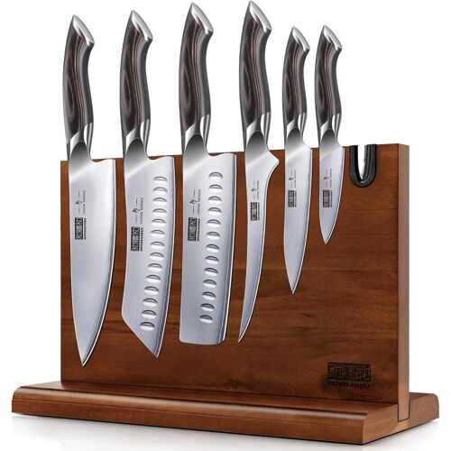 Subzonal-Lot De 7 Couteaux De Cuisine, Couteau Cuisine Bloc Magnétique En Acier Inoxydable Japonais À Haute Teneur En Carbone, Couteau De Chef Ultra-Tranchants Avec Manche Ergonomique En Bois De Pakk