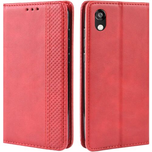 SUBZONAL-Coque pour Huawei Y5 2019, Housse à Rabat en Retro PU Cuir Flip Cover Case Antichoc Magnétique Portefeuille Etui pour Huawei Y5 2019 / Honor 8S Coque (Rouge)