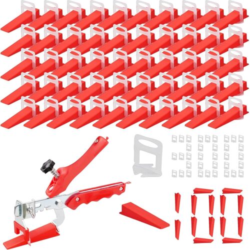 SUBZONAL-Flintronic Zawaer Système de Nivellement Carrelage, Kit de Nivellement pour Carrelage 1 Pince, 300 2mm Clips, 100 pièces Cales réutilisables Ensemble, Kit de Niveleur Carrelage pour Les Prof