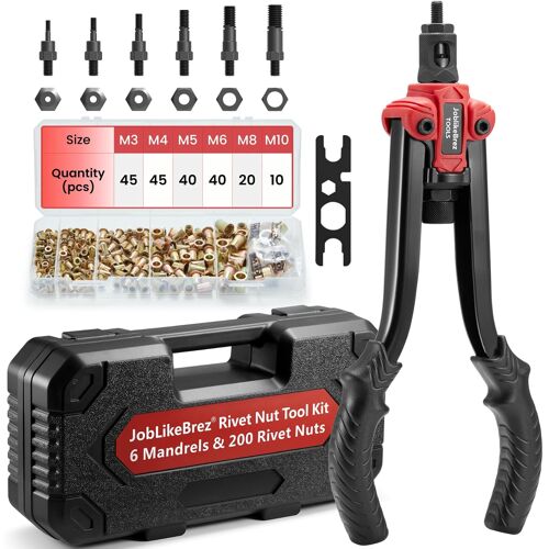 SUBZONAL-Pince a Insert Fileté Professionnelle 33 cm ¿ Kit avec 200 Ecrous a Sertir en Boîte dans Coffret Robuste, 6 Mandrins M3¿M10, Changement Rapide, Idéal pour Métal & Bricolage