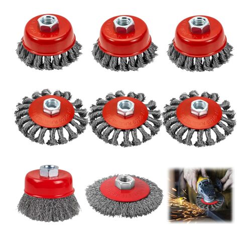 SUBZONAL-Lot de 8 brosse metallique meuleuse m14 pour meuleuses d'angle, brosse metallique disqueuse m14,80 mm et brosse métallique flexible 120 mm, pour rouiller, polir, meuler