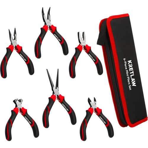 SUBZONAL-Lot de 6 mini pinces Linesman, nez long, pince à bec, pince à bec long, pince à bec courbe, coupe-fil et pince coupante, pour réparations électroniques, sac avec