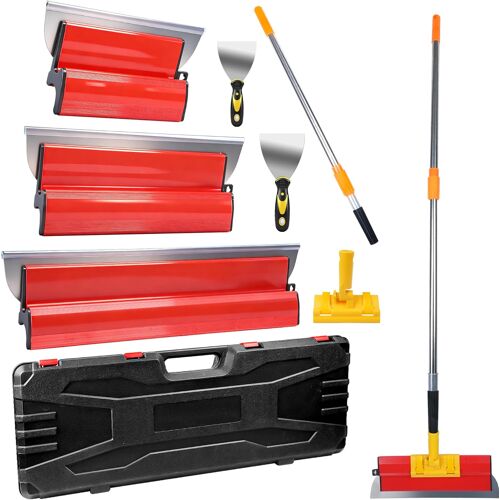 SUBZONAL-Lisseuse Enduit 60cm 40cm 25cm 15cm 10cm Set Spatule Enduit Lissage 5 Pcs Couteau a Enduire et Perche Télescopique 80-130cm Lame a Enduire Lame a Lisser Enduit Inox Outil Lissage Parfait