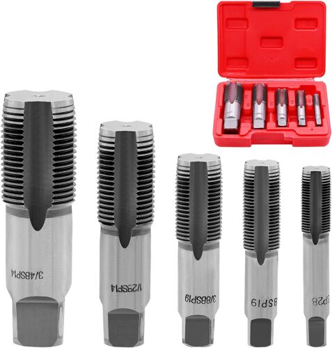 SUBZONAL-Lot de 5 tarauds à tube BSP : 1/8"", 1/4"", 3/8"", 1/2"", 3/4"", taraud professionnel pour filetage de réparation, avec boîte
