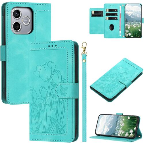 SUBZONAL-Coque pour Honor 600 Lite 5G Case, Étui Portefeuille à Rabat en Cuir PU à Tulipe Papillon Fleurs Motif, Housse de Antichoc avec Porte Carte et Support. Vert
