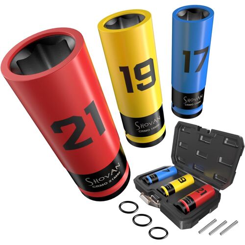 Subzonal-Kit De Douilles Pour Bullons De Roue (17/19/21mm) - Embrayage 1/2"" Compatible Clés Dynamométriques/À Impact, Acier Cr-Mo Anti-Usure, Protection 360° Jantes, Idéal Pour Voitures/Suv