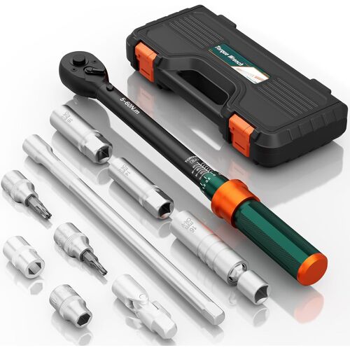SUBZONAL-Clé Dynamométrique 3/8, 5-60Nm, 10 Pièces Cle Dynamométrique Set avec Barre D'extension 250mm, Douilles à Bougie, Cardan universel, pour Vélo et Moto, Remplacement de Bougie D'allumage de Au