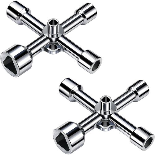 SUBZONAL-2 PCS Clés Triangulaires Multifonctions 4 Voies, 5 Tailles 5/8/9/10/13mm, Clé Triangle Compteur EDF Poubelle Électrique Gaz Eau, Clé Pompier Triangle Universelle en Alliage de Zinc