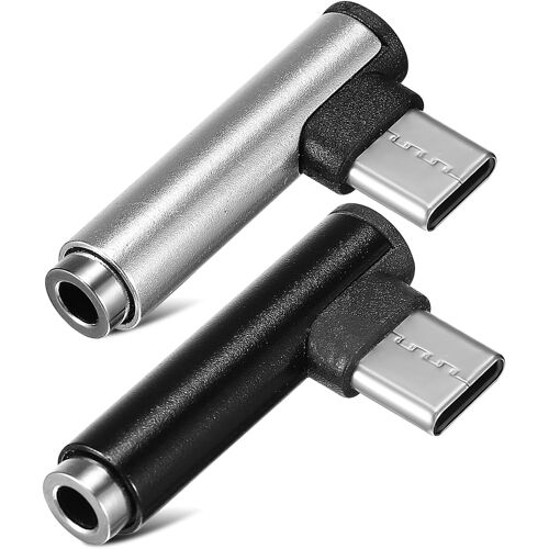 SUBZONAL-2pièces Adaptateur Audio USB-c vers Jack Angle Droit Mini Convertisseur Audio pour Téléphone Portable Câble Compact Et Léger Noir Et Gris Haute Qualité Sonore