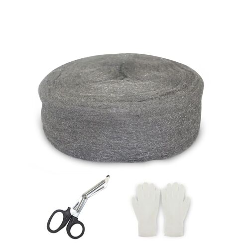 SUBZONAL-Paille de Fer 20M, Anti Rongeur Laine d'acier 0000 avec Gants, Ciseaux, Laine d'Acier Extra Fine pour Nettoyage Polissage Entretien et Finition du Bois, Verre
