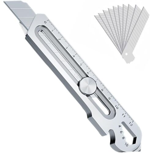 SUBZONAL-Cutter Professionnel Rétractable en Acier Inox, 2024 Couteau utilitaire polyvalent et robuste avec 10 Lame Cutter(18 mm),cutter de précision pour Bureau, Maison, École