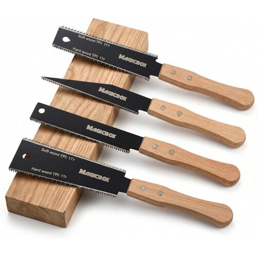 SUBZONAL-Scie Japonaise Set 4 Pièces, Scie Japonaise Menuisier Ryoba & Scie à Onglet Manuelle, Scie à Bois Main avec Lame SK5, Scie à Ruban pour Bois pour Travail du Bois Précis, DIY