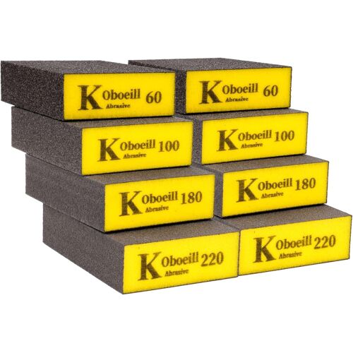 SUBZONAL-8 Pcs Éponge de Ponçage, Éponges Abrasives Grain 60/100/180/220, Blocs de Ponçages, Tampon de Ponçage humides et Secs Flexibles Manuelle pour Bois, Métal, Plastique, Cloisons sèches