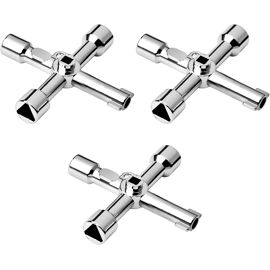 SUBZONAL-3 Pièces Clé Multifonction à 4 Voies Cle en Croix Utilitaire Multifonction Universelle pour Armoire Compteur Gaz Eau Électricité en Forme Cross Triangle Key pour Vannes Armoires Électriques,