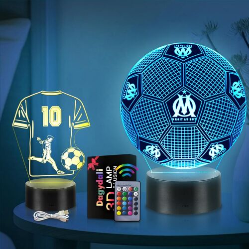 SUBZONAL-2-en-1 Lampe Marseille Football - Marseille Veilleuse 3D LED pour Enfants, 16 Couleurs USB Smart Remote Control Marseille Lampe, Decoration Chambre Cadeaux Parfaits pour Les Fans