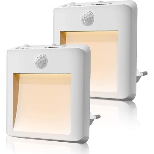 SUBZONAL-Veilleuse Prise Electrique, Lot de 2 Lampe Nuit Automatique,Veilleuse LED avec Détecteur des Mouvements, Eclairage idéale pour Chambre Enfant, Bébé, Cuisine, Salon, Couloir, Escalier.