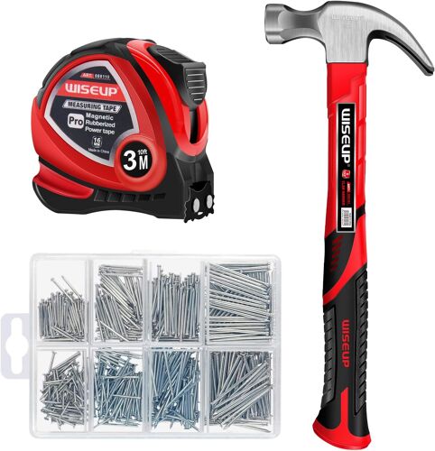 SUBZONAL-226g (8oz) marteaux et de 560 Clous 10 pieds Ruban ensemble d'outils Ensemble, Poignée en caoutchouc antidérapant, Forgeage à haute résistance Professionnel Marteau charpentier