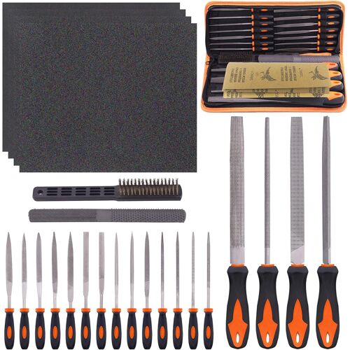 SUBZONAL-Lot de 25 limes métalliques à main comprenant 4 grandes limes plates, triangulaires, demi-rondes, 12 limes aiguilles, 1 pinceau, 4 papiers de verre et 4 râpes à bois pour façonner le métal