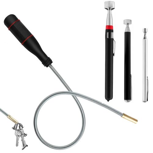 SUBZONAL-4 Pièces Aimant Telescopique, 60CM Ramassage Magnétique Flexible Aimant Mécanique Auto pour Ramasser de Petites Pièces Vis Boulons Outils Mécaniques Objets Métalliques (1.5 LB/5 LB/10 LB)
