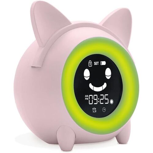 Subzonal-Metronic 477345 Reveil Enfant Educatif Avec Veilleuse Indicateur Jour/Nuit - Horloge Digital - Affichage Temperature - 5 Sons D'alarme Pour Les Réveils Du Matin - Rose