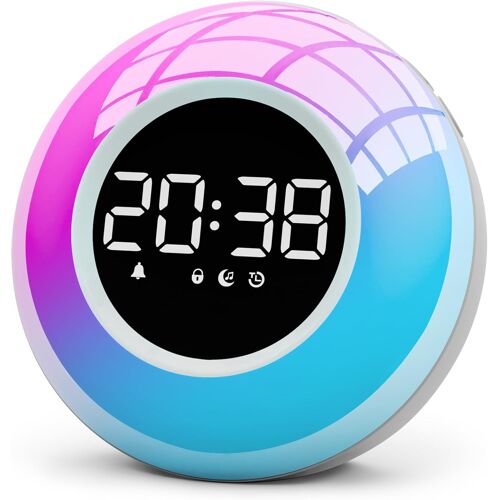 SUBZONAL-Reveil, Réveil Enfant Lumineux avec Veilleuse 12 Couleurs, 30 Sons Dormir Machine Bruit Blanc, Snooze, Minuterie, Réveil Matin Lampe de Chevet, Cadeau pour Enfant/Ado/Adulte