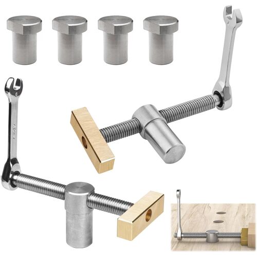 SUBZONAL-2 Pièces Pinces de Bureau pour Travail du Bois Argenté, 20mm Établi Auxiliaire pour Table de Travail du Bois Étau de Positionnement, avec 4 Bench Dog, pour Trou de 20 mm Banc Menuiserie (Arg