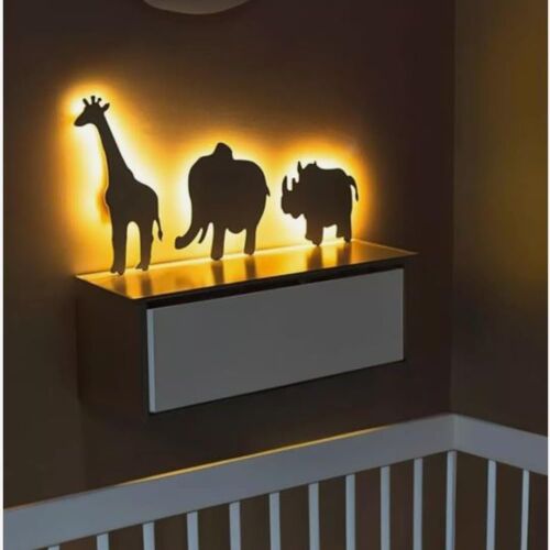 Subzonal-Marco Paul Lot De 3 Veilleuses Murales À Led Pour Chambre À Coucher, Chambre D'enfant Motif Éléphant, Rhinocéros Et Girafe