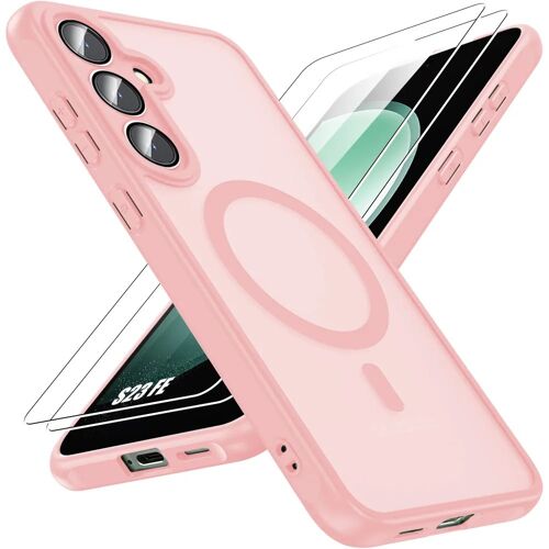 Coque + 2 Verres Trempés pour Samsung Galaxy S23 FE, avec Anneau Magnétique et Vitre Caméra - Rose - E.F.Connection