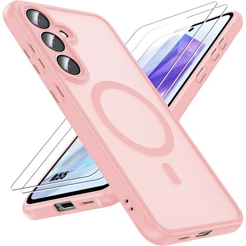 Coque + 2 Verres Trempés pour Samsung Galaxy A55 5G, avec Cercle Magnétique Protection Caméra - Rose - E.F.Connection