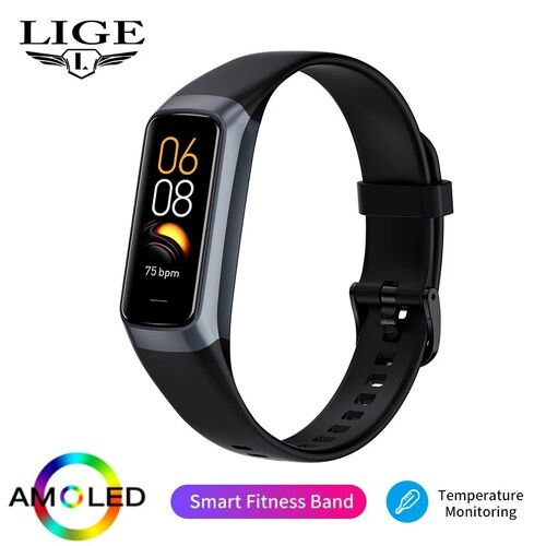LIGE AMOLED-Montre Connectée avec Écran HD pour Femme, Accessoire de dehors, Fitness Tracker, Bracelet, Rose Couleur - black Taille - Temperature watch