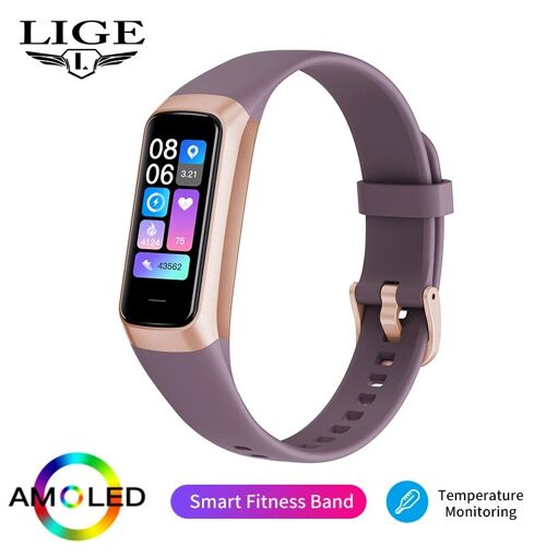LIGE AMOLED-Montre Connectée avec Écran HD pour Femme, Accessoire de dehors, Fitness Tracker, Bracelet, Rose Couleur - Red wine Taille - Temperature watch