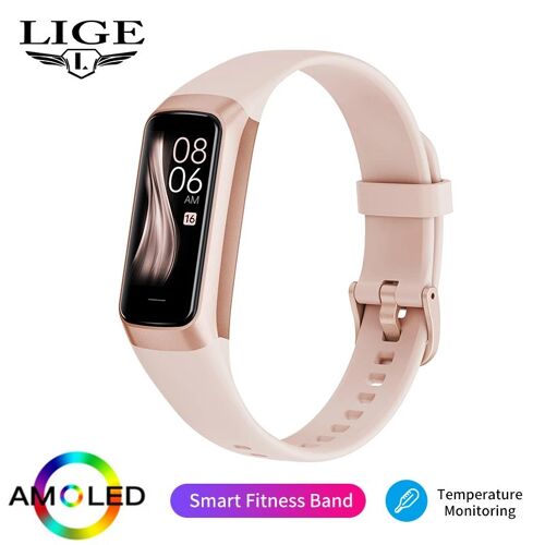 LIGE AMOLED-Montre Connectée avec Écran HD pour Femme, Accessoire de dehors, Fitness Tracker, Bracelet, Rose Couleur - pink Taille - Temperature watch