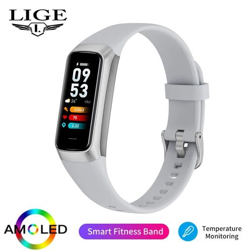 LIGE AMOLED-Montre Connectée avec Écran HD pour Femme, Accessoire de dehors, Fitness Tracker, Bracelet, Rose Couleur - Silver grey Taille - Temperature watch