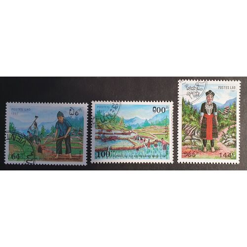 Laos Oblitéré Lot De 3 Timbres De 1987 (Cult Riz )