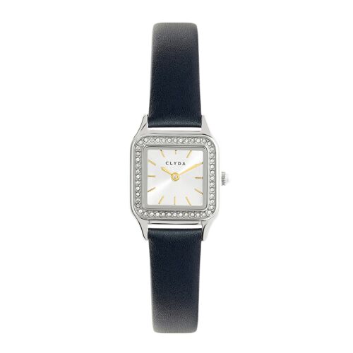 Montre Femme Clyda Argentée Cuir Noir Oxydes Serena