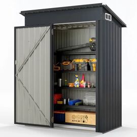 Abri De Jardin En Métal Galvanisé 1,02 M²150x90,5x185cm Costway-Toit En Pente-Porte Ouvrante Avec Loquet-2 Aérations-Gris Foncé