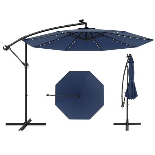 Costway Parasol Déporté ¿300 X 250 Cm - 40 Led Base Croisée - Réglage D'inclinaison 0 À 35 °- Manivelle - Rotation À 360°- Bleu