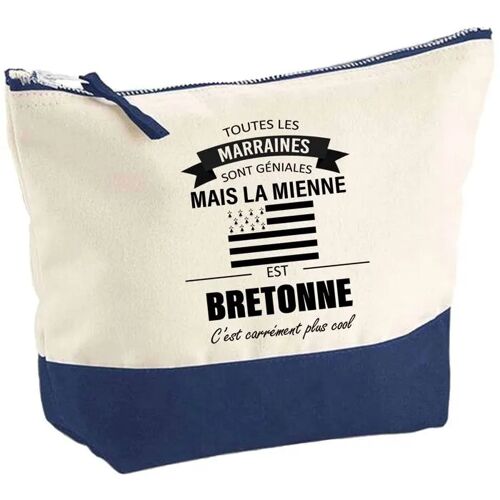 Pochette fond bleu Marraine Bretonne - Baptême - Anniversaire Trousse Maquillage Grand Format
