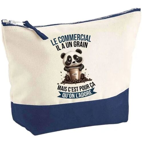 Pochette fond bleu Le Commercial Panda Grain - Cadeau Original - Anniversaire Trousse Maquillage Grand Format