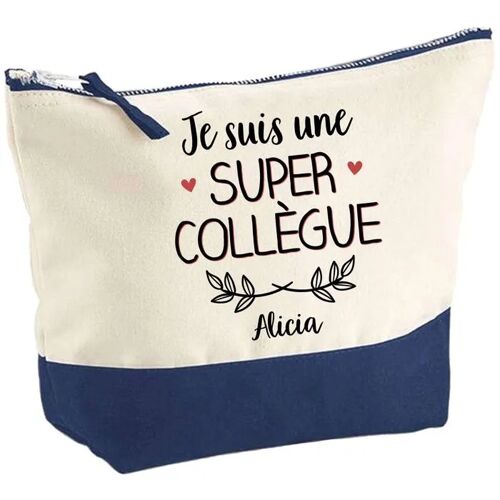 Pochette fond bleu Alicia Super Collègue - Cadeau Original - Anniversaire - Personnalisé Trousse Maquillage Grand Format