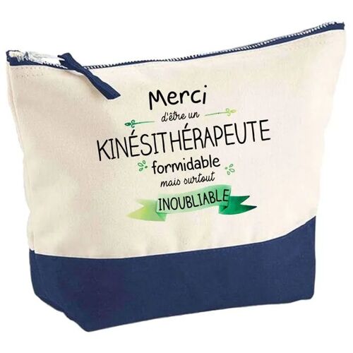 Pochette fond bleu Merci d'être un Kinésithérapeute Inoubliable - Cadeau Original Trousse Grand Format