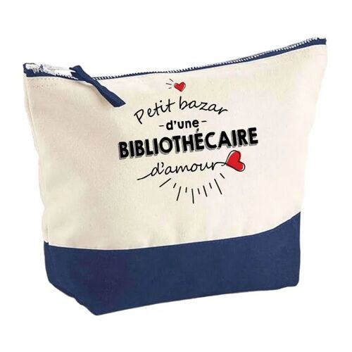 Pochette fond bleu Bazar d'une Bibliothécaire d'Amour - Cadeau Original - Anniversaire Trousse Maquillage Grand Format