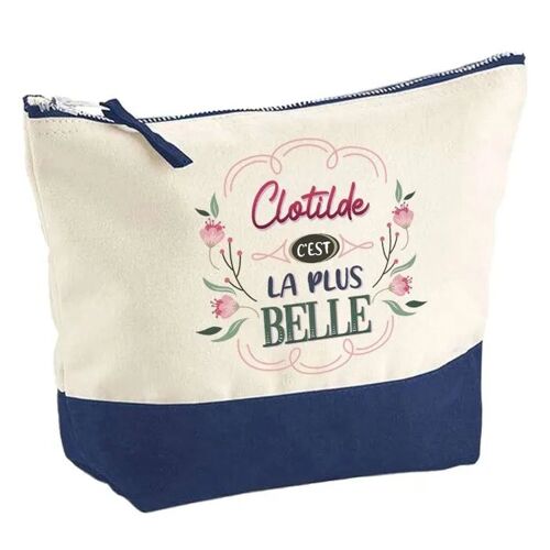 Pochette fond bleu Clotilde la plus belle - Cadeau Original - Anniversaire - Personnalisé Trousse Maquillage Grand Format