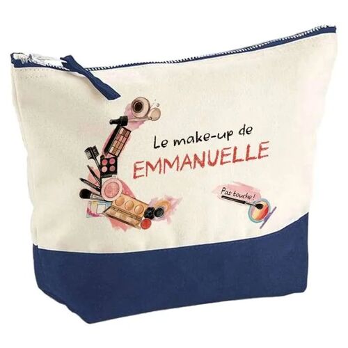 Pochette fond bleu Emmanuelle Mon make-up - Cadeau Original - Anniversaire - Personnalisé Trousse Maquillage Grand Format