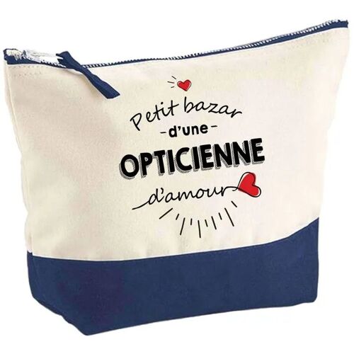 Pochette fond bleu Bazar d'une Opticienne d'Amour - Cadeau Original - Anniversaire Trousse Maquillage Grand Format