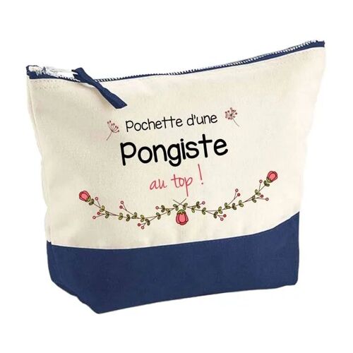 Pochette fond bleu Pongiste au Top - Cadeau Original - Anniversaire - Personnalisé Trousse Maquillage Grand Format